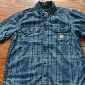 Carhartt Men's Teal Plaid Spring‎ 2025 Casual Button Down Shirt Size Small